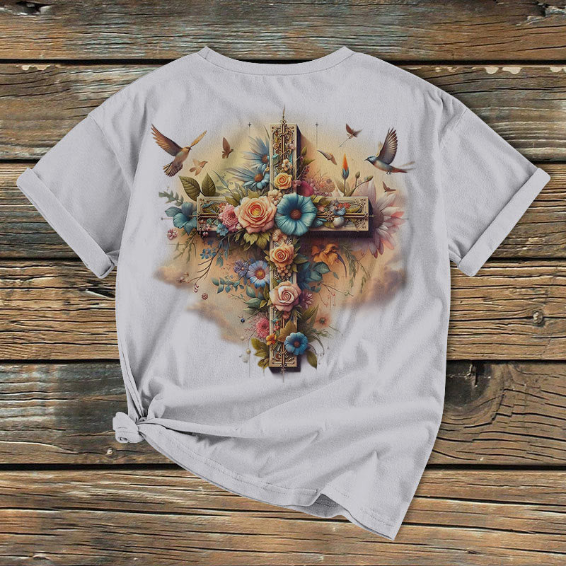 Christianartworkshop Klassisches farbiges Kurzarm-T-Shirt mit Kreuz der Liebe, gewaschen - image 6