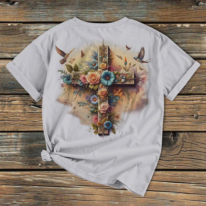Christianartworkshop Klassisches farbiges Kurzarm-T-Shirt mit Kreuz der Liebe, gewaschen - image 6