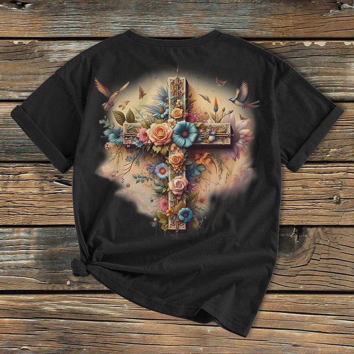 Christianartworkshop Klassisches farbiges Kurzarm-T-Shirt mit Kreuz der Liebe, gewaschen - image 5
