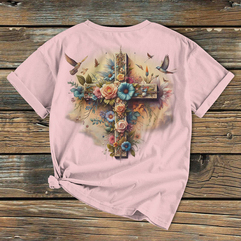 Christianartworkshop Klassisches farbiges Kurzarm-T-Shirt mit Kreuz der Liebe, gewaschen - image 7