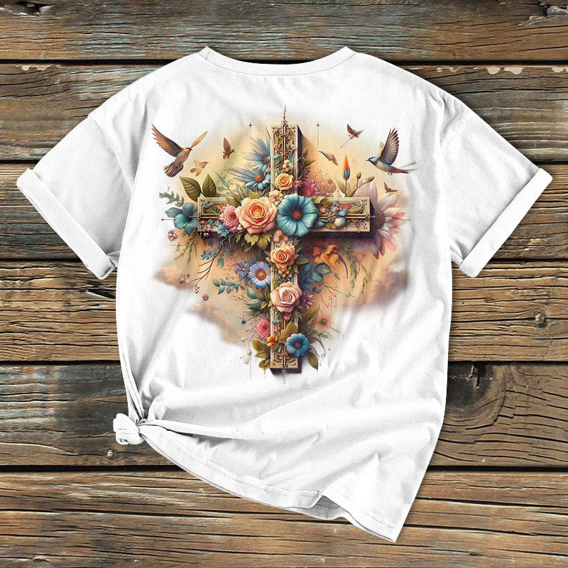 Christianartworkshop Klassisches farbiges Kurzarm-T-Shirt mit Kreuz der Liebe, gewaschen - image 4