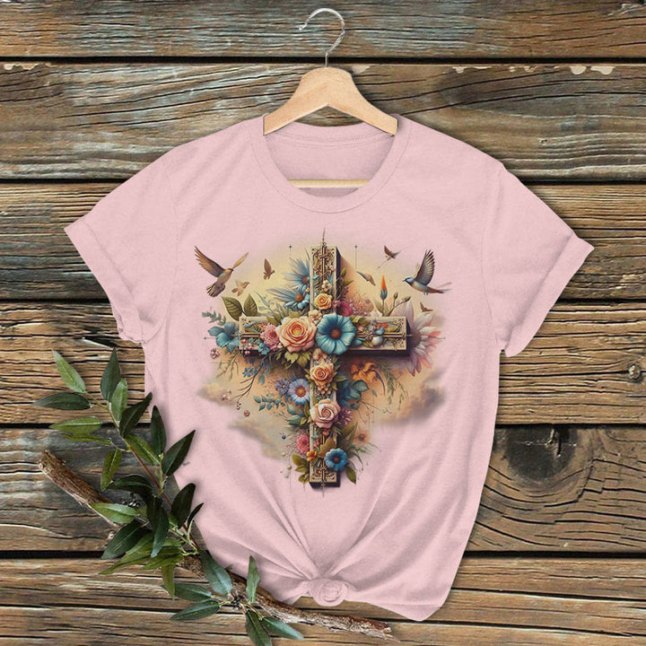 Christianartworkshop Klassisches, farbiges T-Shirt mit Kreuz der Liebe, kurzärmlig, gewaschen - Rosa - 2XL - image 4