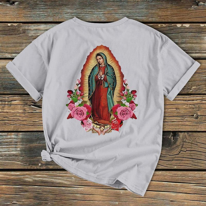 Christianartworkshop Klassisches, farbiges T-Shirt „Unsere Liebe Frau von Guadalupe“ mit kurzen Ärmeln und gewaschenem Design - image 6