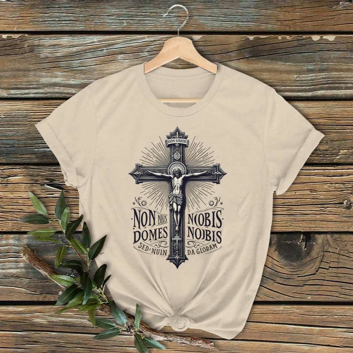 Christianartworkshop Klassisches farbiges Kurzarm-T-Shirt mit Kreuzigungsmotiv - Beige - 2XL - image 2
