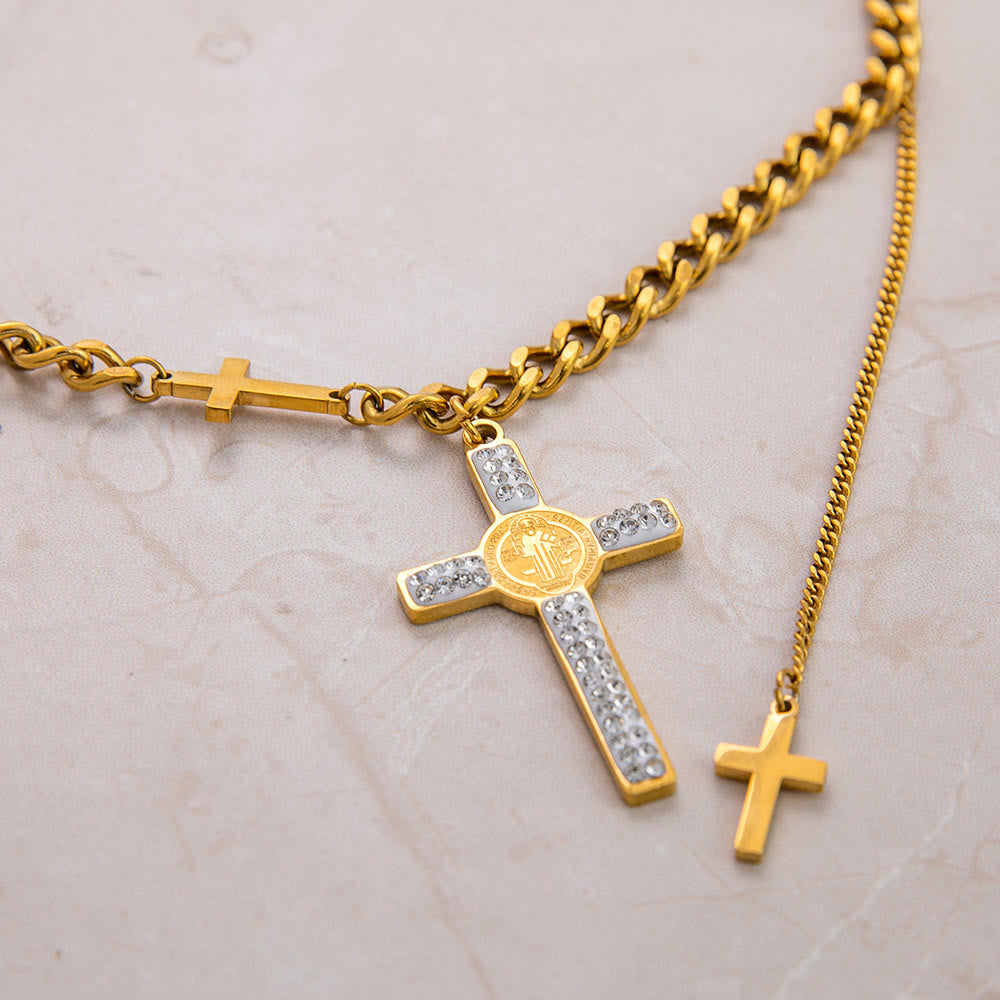 Christianartworkshop Mehrreihige Halskette im Stil des Heiligen Benedikt-Kreuz-Anhängers, gemischte Kette - image 2