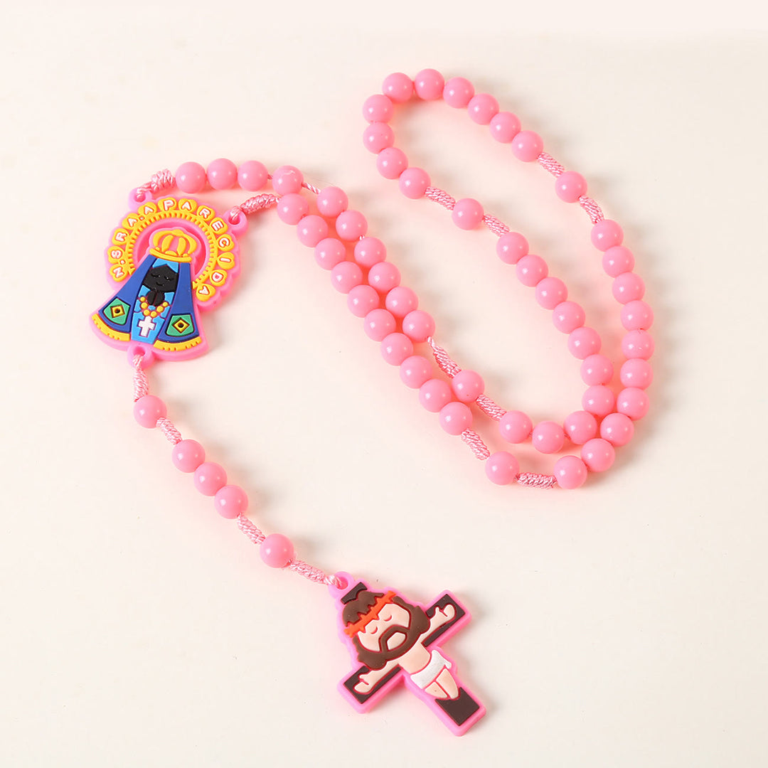Christianartworkshop Schutzengel & Kruzifix aus 8 mm rundem rosa/blauem Acryl-Nylonband für Kinder, Rosenkranz - Unsere Liebe Frau - Rosa - image 3