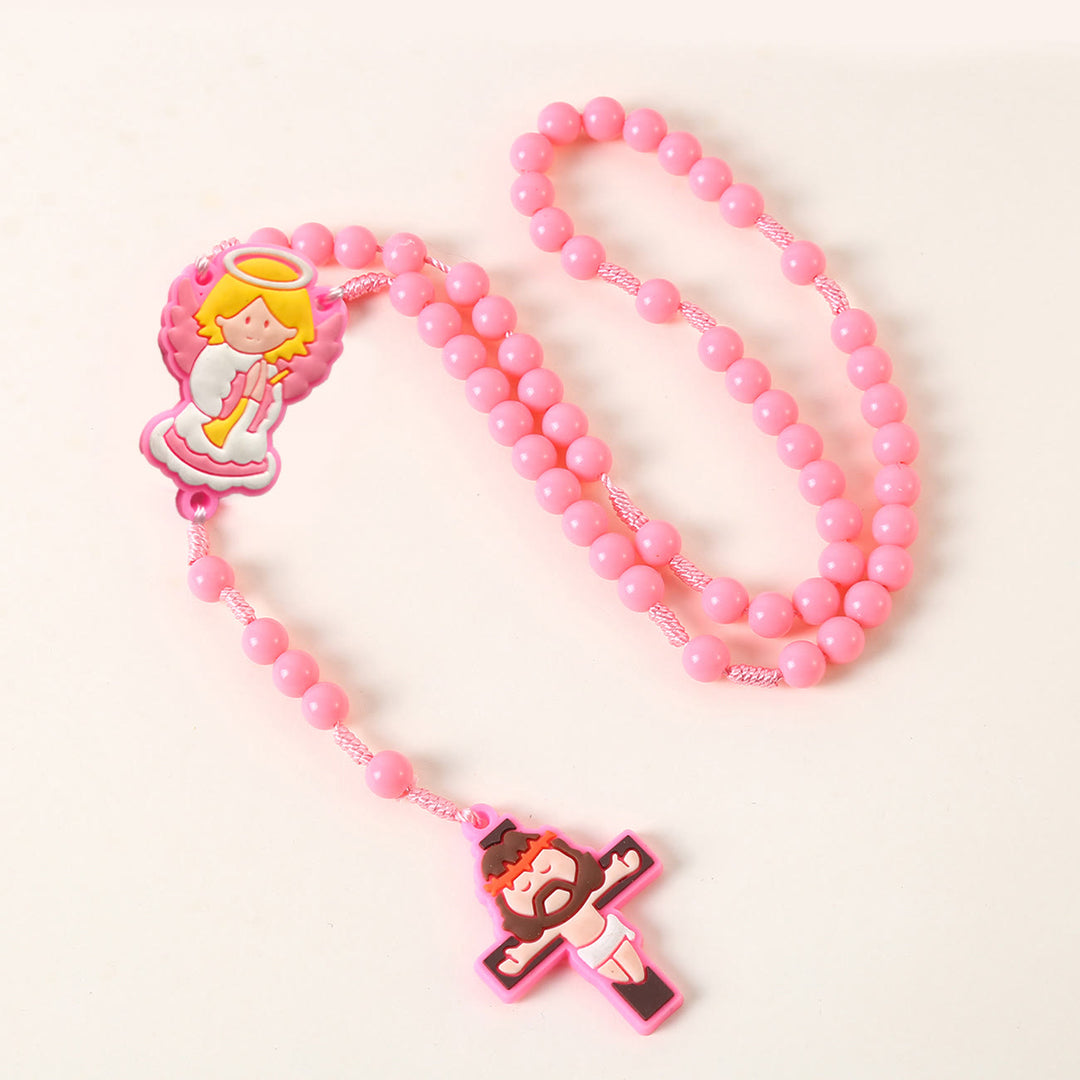 Christianartworkshop Schutzengel & Kruzifix aus 8 mm rundem rosa/blauem Acryl-Nylonband für Kinder, Rosenkranz - Schutzengel - Rosa - image 1