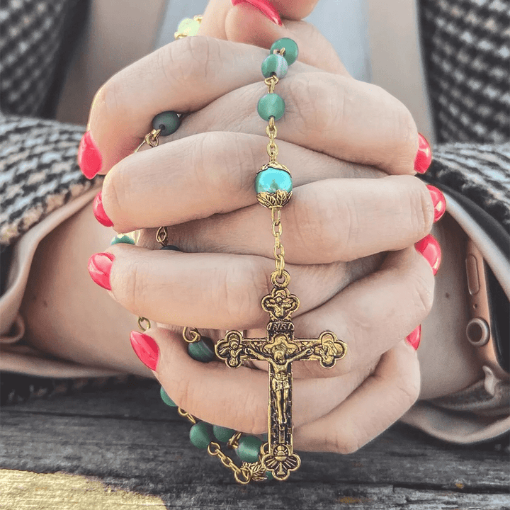 Rosenkranz mit Wundermedaille und Kruzifix von Christianartworkshop, 6 mm rund, grün, aus Kristalllegierung - image 4