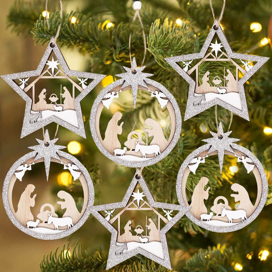 Christianartworkshop 3 rustikale Stil geschichtete Holzanhänger Weihnachtskrippe Ornamente - Fünfzackiger Stern - image 0