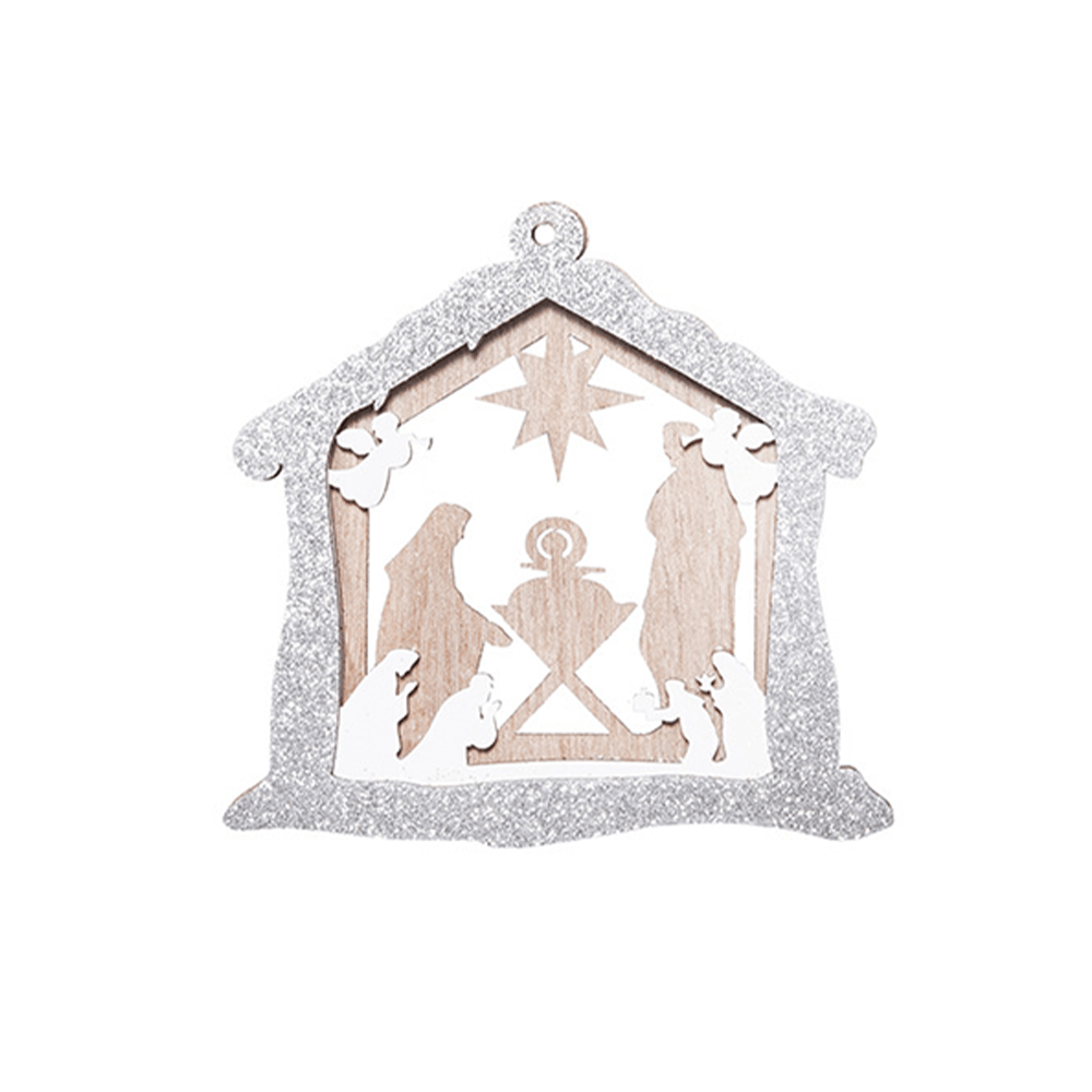Christianartworkshop 3 rustikale Stil geschichtete Holzanhänger Weihnachtskrippe Ornamente - Haus - image 5