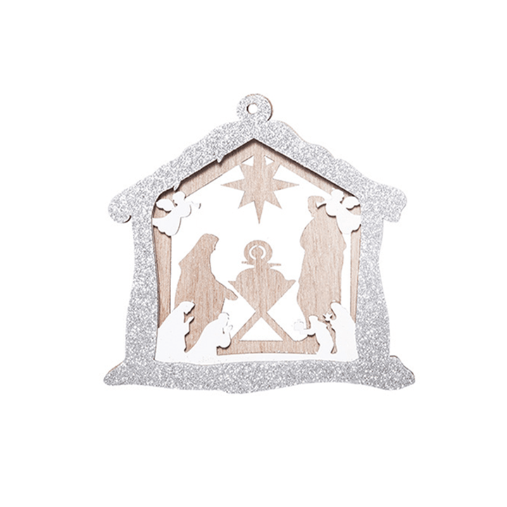 Christianartworkshop 3 rustikale Stil geschichtete Holzanhänger Weihnachtskrippe Ornamente - Haus - image 5