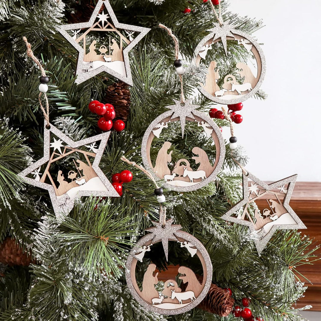 Christianartworkshop 3 rustikale Stil geschichtete Holzanhänger Weihnachtskrippe Ornamente - image 2