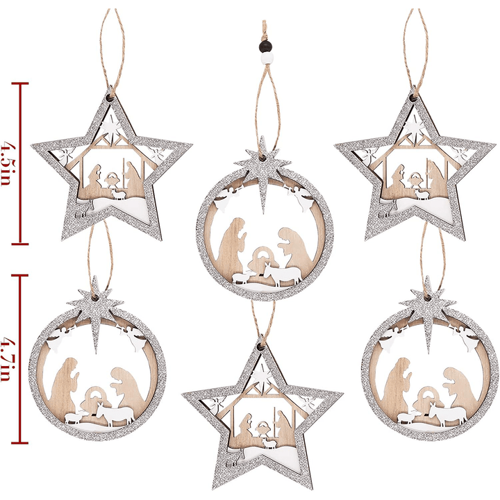 Christianartworkshop 3 rustikale Stil geschichtete Holzanhänger Weihnachtskrippe Ornamente - image 8