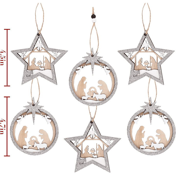 Christianartworkshop 3 rustikale Stil geschichtete Holzanhänger Weihnachtskrippe Ornamente - image 8