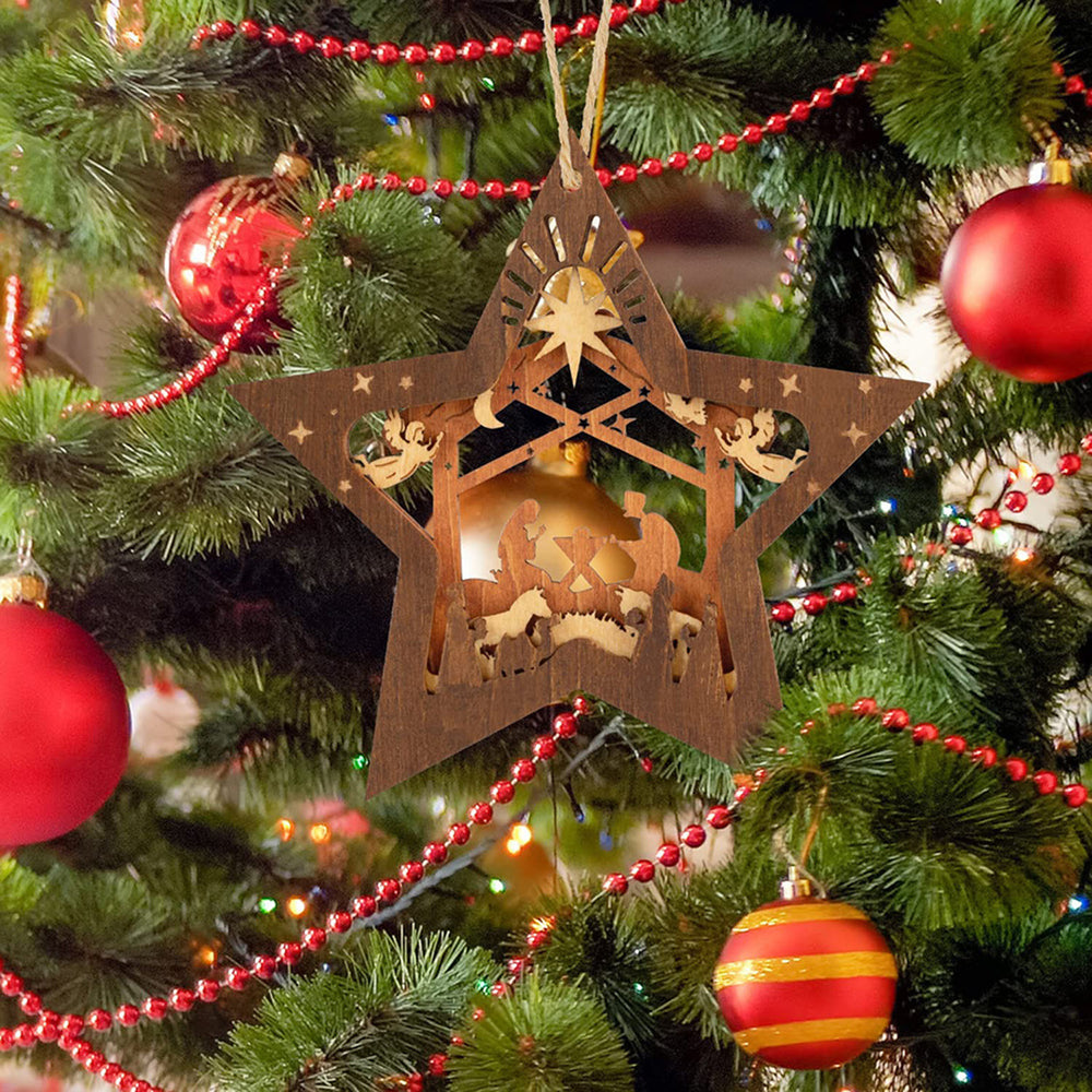 Christianartworkshop Rustikaler Stil, mehrschichtiger Holzanhänger, fünfzackiger Stern, Weihnachtskrippenschmuck - image 1