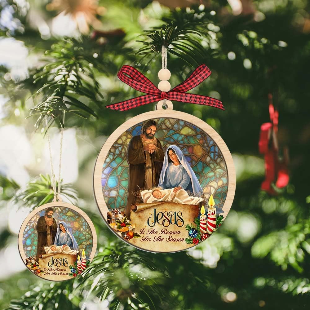 Christianartworkshop Rustikaler, farbiger Stil, mehrschichtiger Holzanhänger, Weihnachtskrippen-Ornamente - image 1