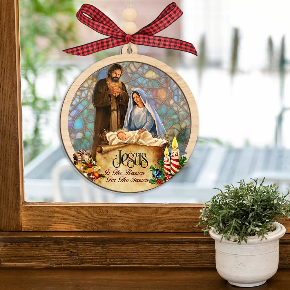 Christianartworkshop Rustikaler, farbiger Stil, mehrschichtiger Holzanhänger, Weihnachtskrippen-Ornamente - image 2