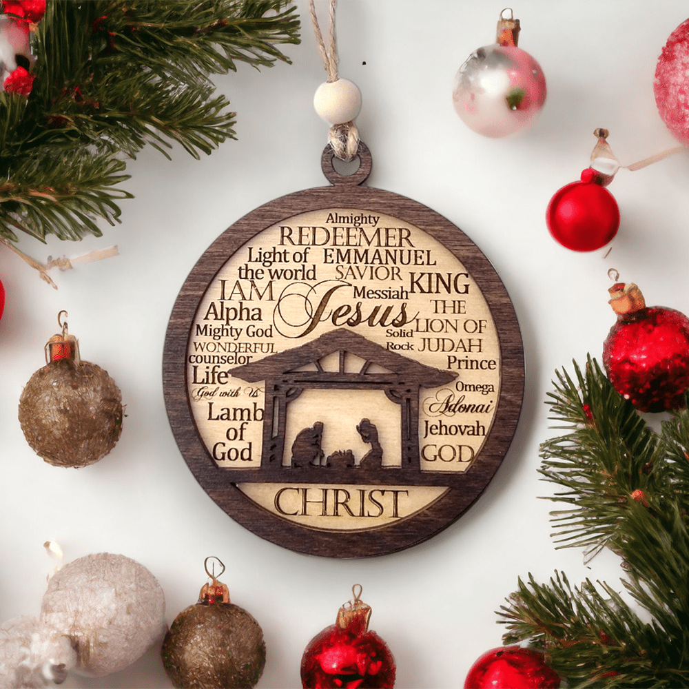 Christianartworkshop Weihnachtskrippen-Ornamente aus Holz im rustikalen Stil mit Bibelversen - Weihnachtskrippe - image 0