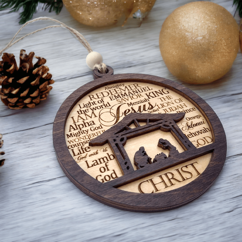 Christianartworkshop Weihnachtskrippen-Ornamente aus Holz im rustikalen Stil mit Bibelversen - image 3