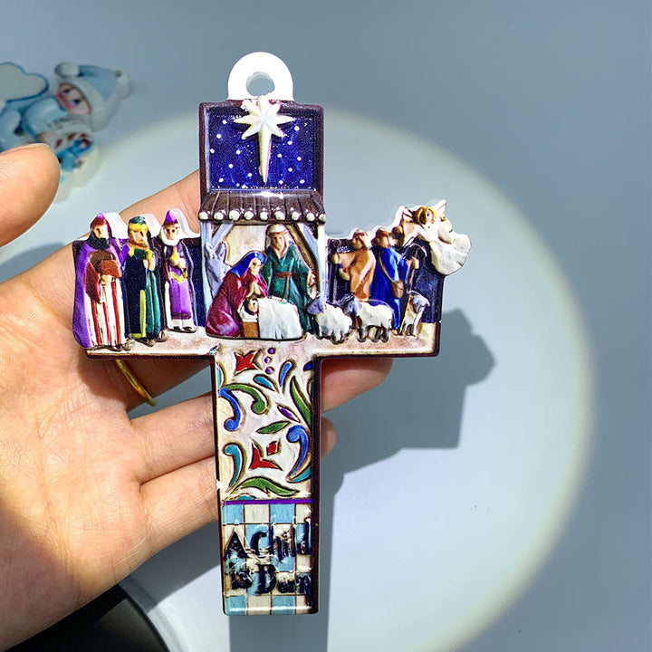 Christianartworkshop Hängender Anhänger im Retro-Stil, bunt, Jesus-Kreuz, Weihnachtskrippen-Ornamente - image 3