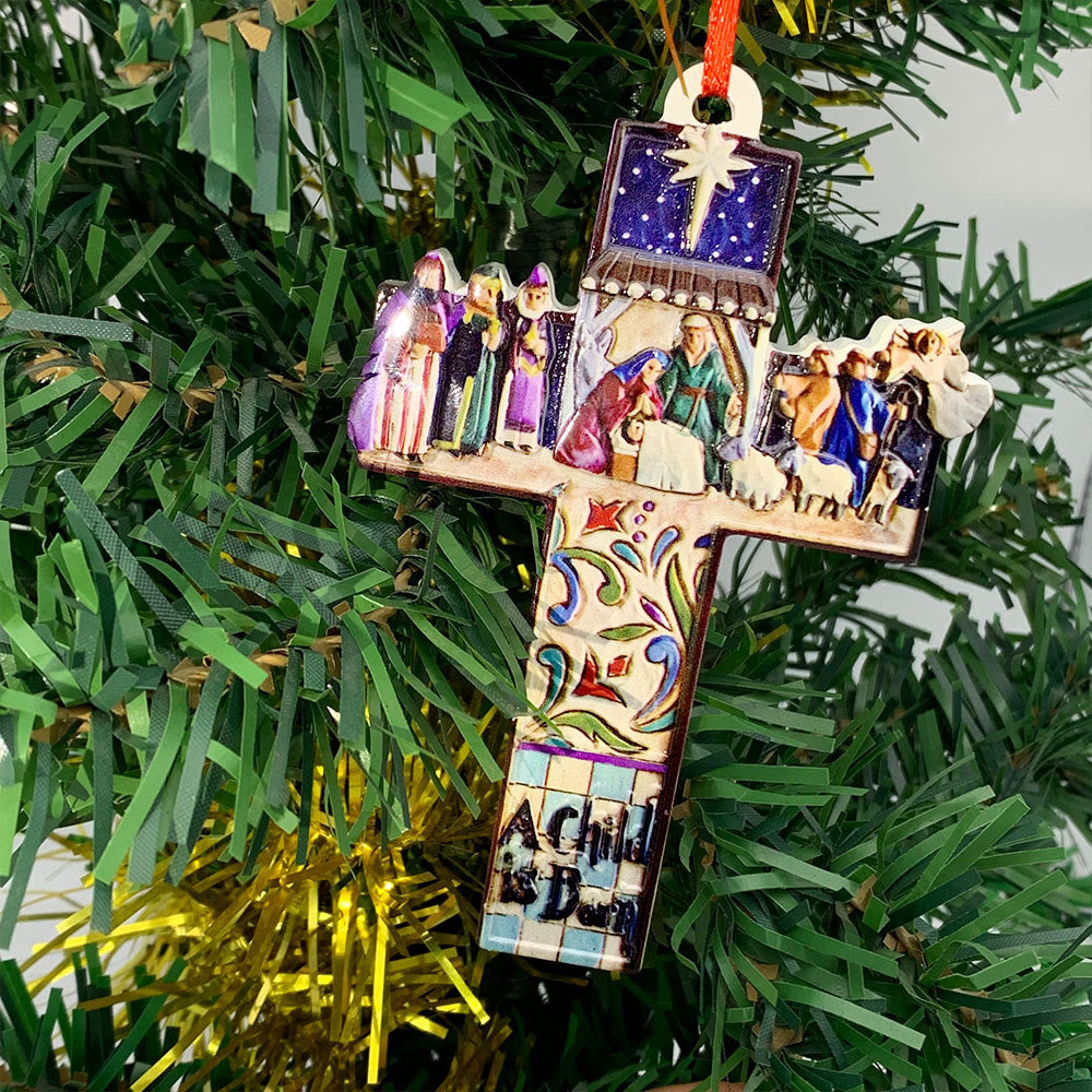 Christianartworkshop Hängender Anhänger im Retro-Stil, bunt, Jesus-Kreuz, Weihnachtskrippen-Ornamente - image 1