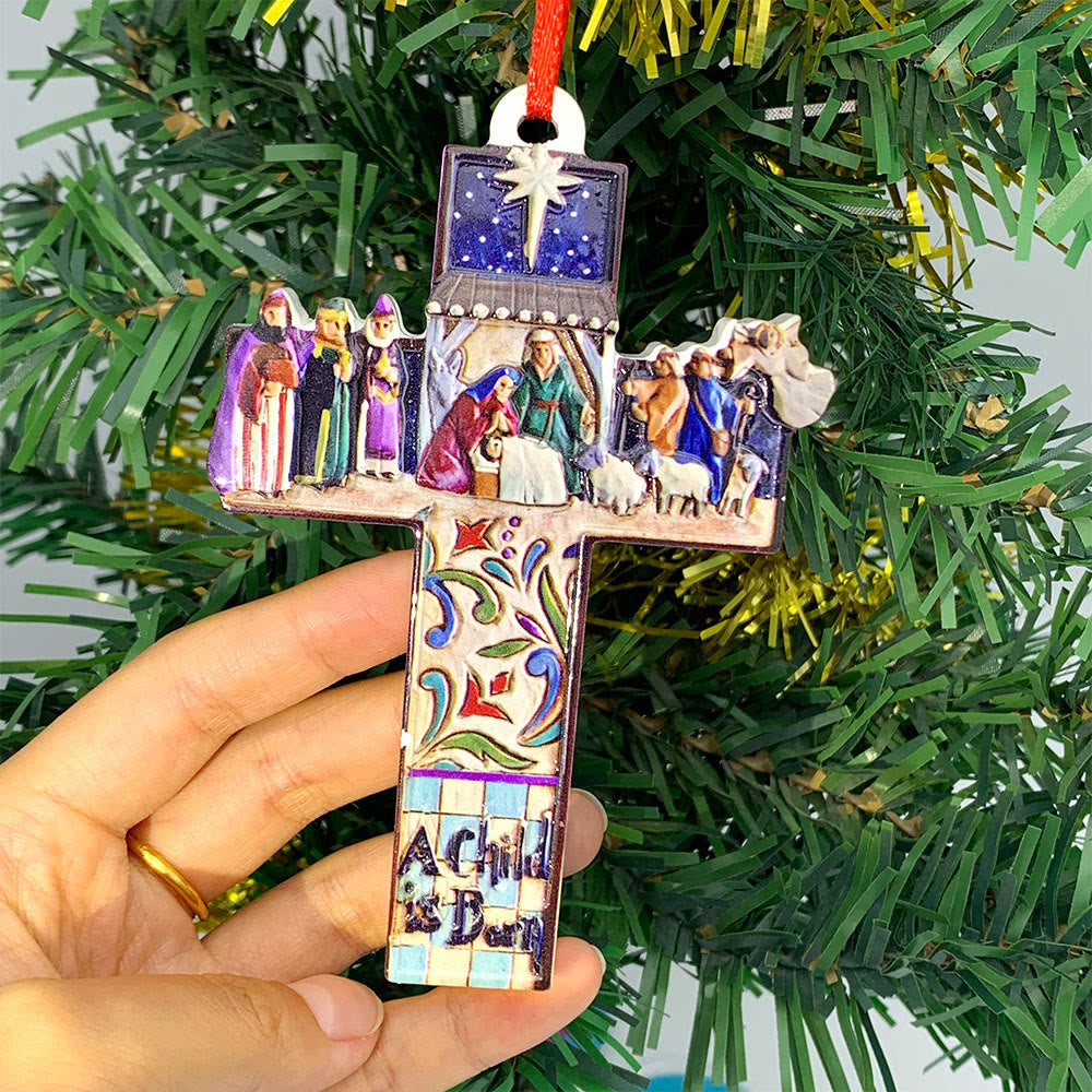 Christianartworkshop Hängender Anhänger im Retro-Stil, bunt, Jesus-Kreuz, Weihnachtskrippen-Ornamente - image 2