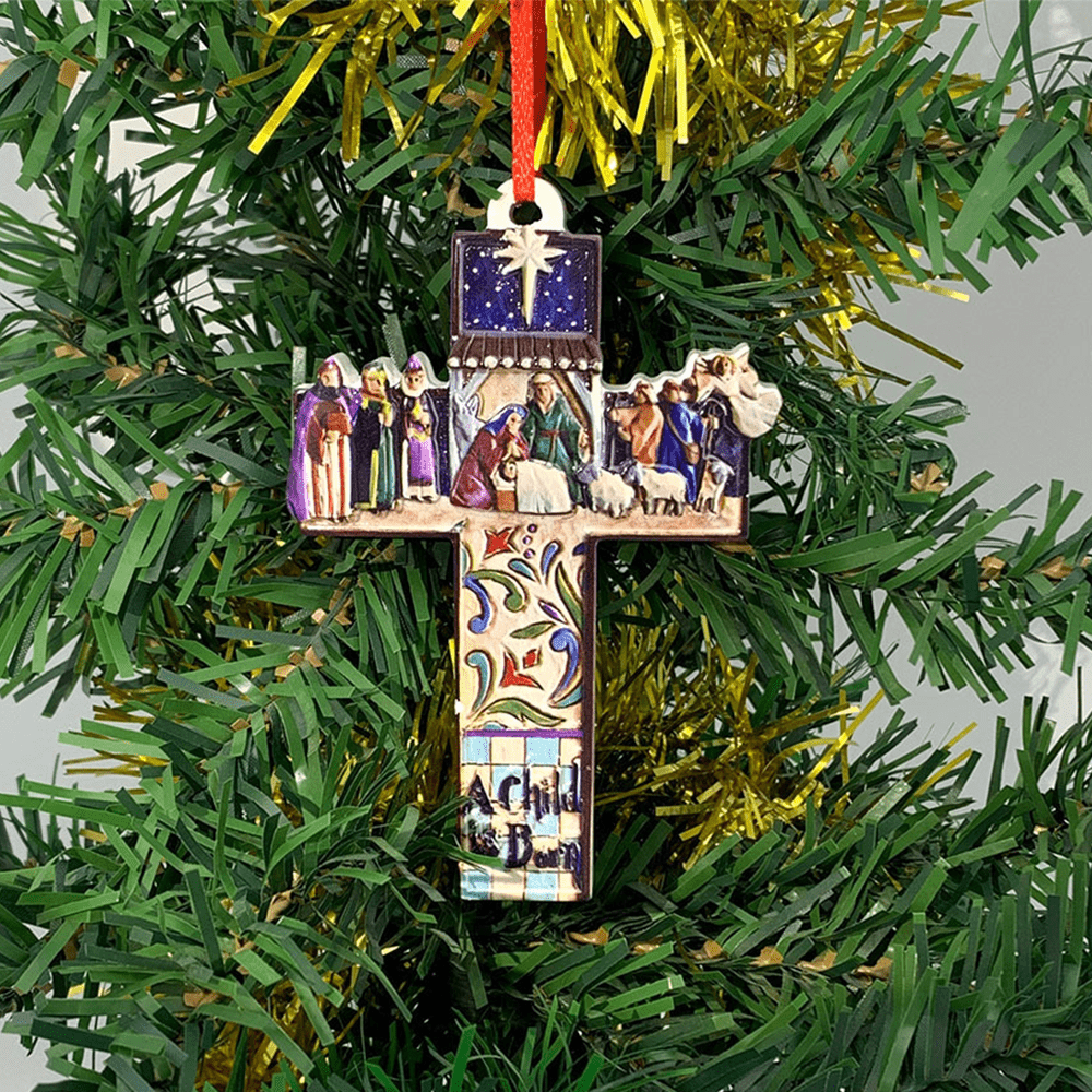 Christianartworkshop Hängender Anhänger im Retro-Stil, bunt, Jesus-Kreuz, Weihnachtskrippen-Ornamente - Weihnachtskrippe - image 0