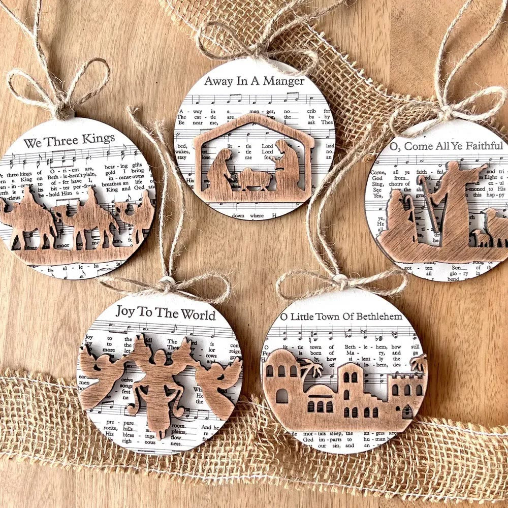 Christianartworkshop Weihnachtskrippen-Ornamente aus Holz im rustikalen Stil, 5 Stück - image 1