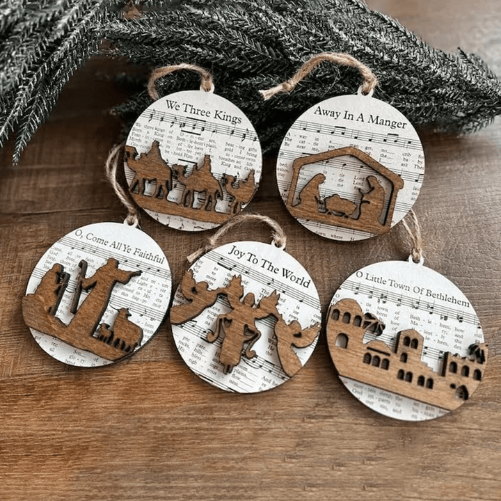 Christianartworkshop Weihnachtskrippen-Ornamente aus Holz im rustikalen Stil, 5 Stück - image 2