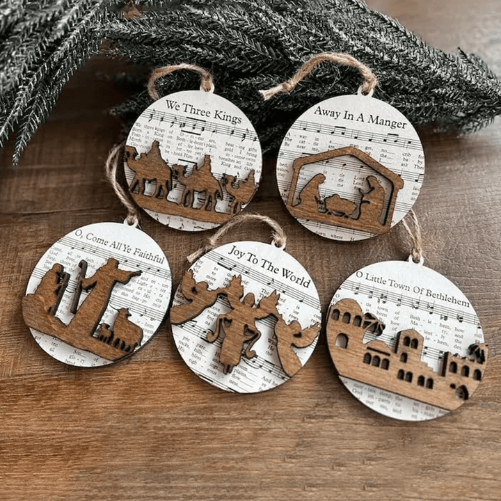 Christianartworkshop Weihnachtskrippen-Ornamente aus Holz im rustikalen Stil, 5 Stück - image 2