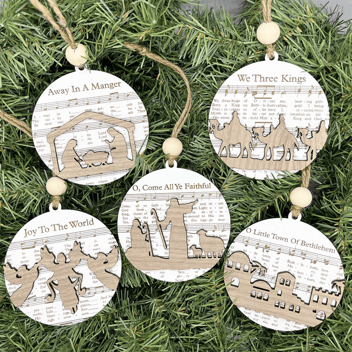 Christianartworkshop Weihnachtskrippen-Ornamente aus Holz im rustikalen Stil, 5 Stück - 5 teile/satz - image 0