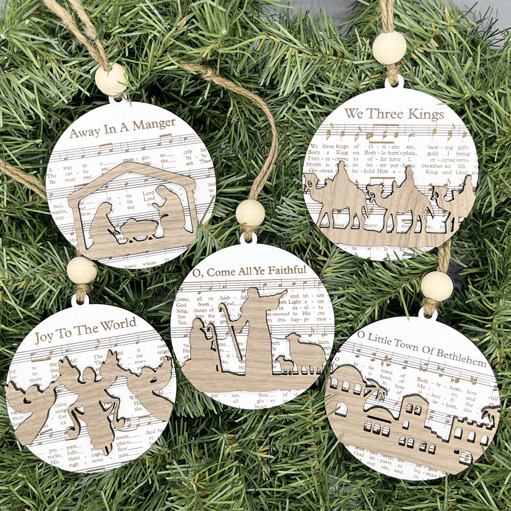 Christianartworkshop Weihnachtskrippen-Ornamente aus Holz im rustikalen Stil, 5 Stück - 5 teile/satz - image 0
