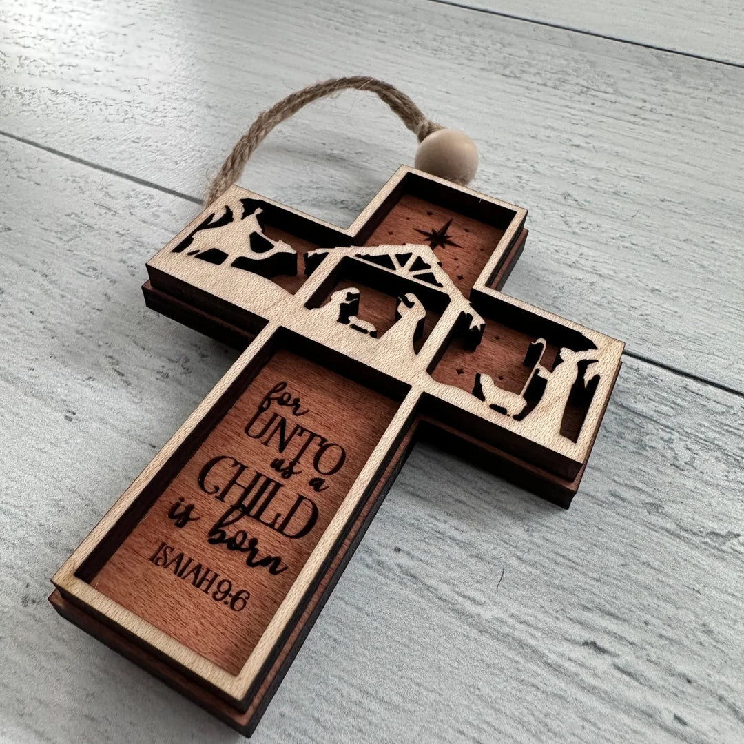 Christianartworkshop Kreuz-Ornamente im rustikalen Stil mit Zitat „Jesaja 9:6“, Weihnachtskrippen-Ornamente - image 3