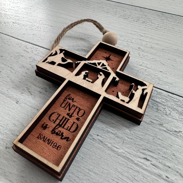 Christianartworkshop Kreuz-Ornamente im rustikalen Stil mit Zitat „Jesaja 9:6“, Weihnachtskrippen-Ornamente - image 3