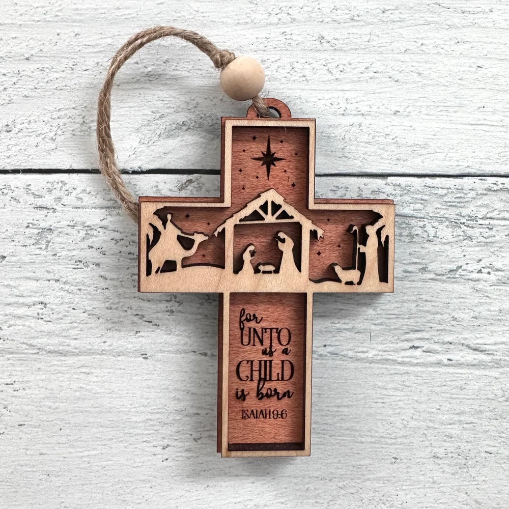 Christianartworkshop Kreuz-Ornamente im rustikalen Stil mit Zitat „Jesaja 9:6“, Weihnachtskrippen-Ornamente - image 1