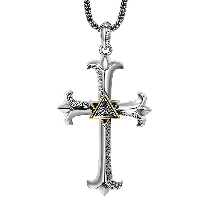 Christianartworkshop – Halskette mit Anhänger im schlichten Stil mit Kreuz des Auges Gottes, quadratisch, Perlenkette - image 3