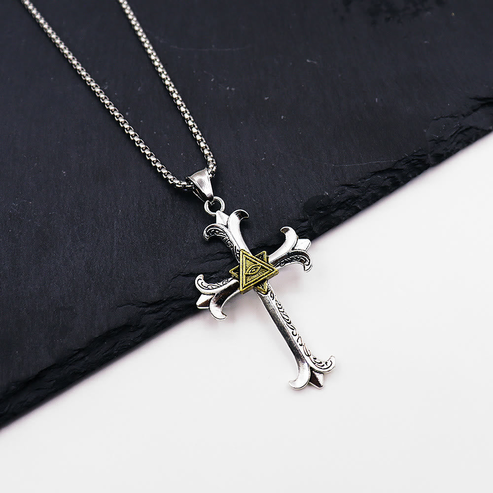 Christianartworkshop – Halskette mit Anhänger im schlichten Stil mit Kreuz des Auges Gottes, quadratisch, Perlenkette - image 4