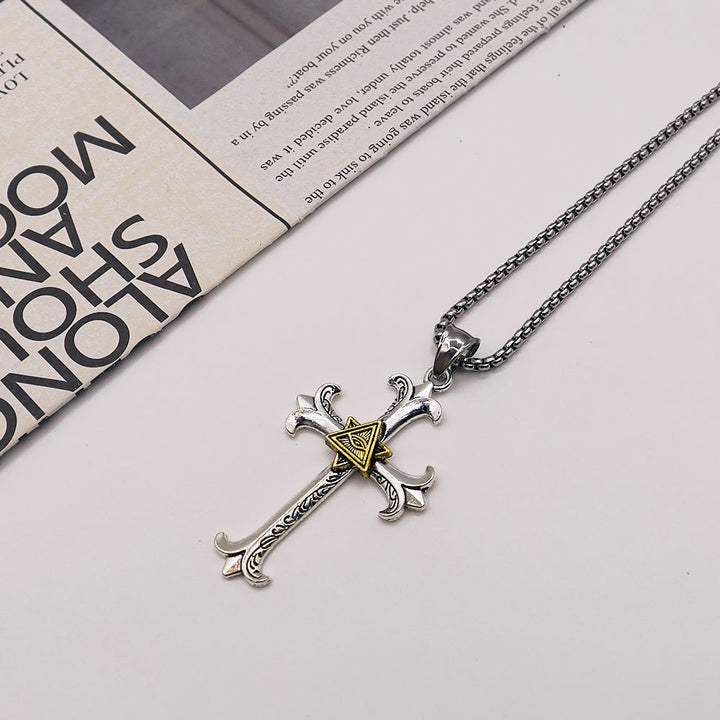 Christianartworkshop – Halskette mit Anhänger im schlichten Stil mit Kreuz des Auges Gottes, quadratisch, Perlenkette - Golden - image 7