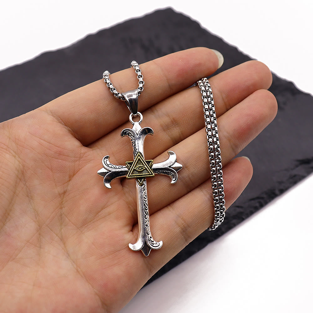 Christianartworkshop – Halskette mit Anhänger im schlichten Stil mit Kreuz des Auges Gottes, quadratisch, Perlenkette - image 5