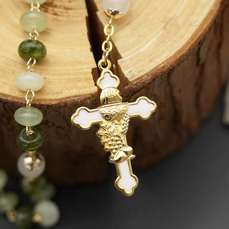 Christianartworkshop Heiliger Gral und Kruzifix mit Eucharistie aus 5 x 8 mm rundem Rosenkranz aus grüner Chalcedon-Legierung - image 7