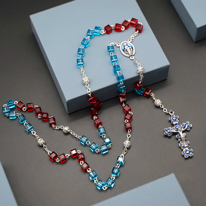 Christianartworkshop Wundertätige Medaille und Kruzifix aus 6 mm quadratischem Rosenkranz aus mehrfarbiger Kristalllegierung - Blau & Rot - image 1