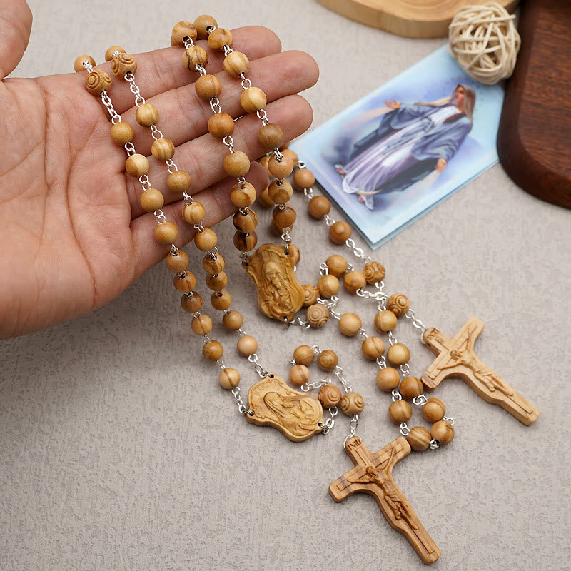 Christianartworkshop Rosenkranz mit Madonna und Kind und Kruzifix, rund, 8 mm, mehrfarbig, Olivenholz-Legierung - image 6