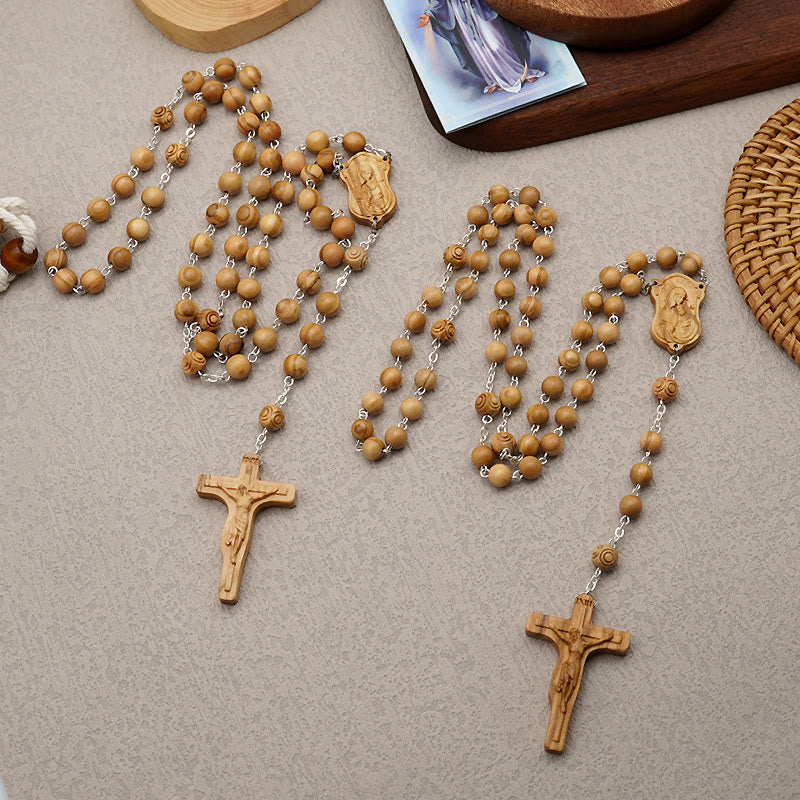 Christianartworkshop Rosenkranz mit Madonna und Kind und Kruzifix, rund, 8 mm, mehrfarbig, Olivenholz-Legierung - image 3