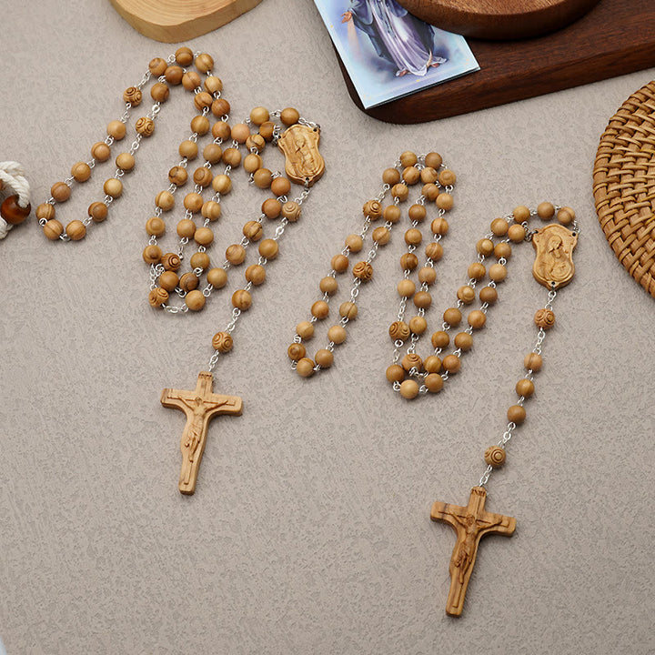 Christianartworkshop Rosenkranz mit Madonna und Kind und Kruzifix, rund, 8 mm, mehrfarbig, Olivenholz-Legierung - image 3