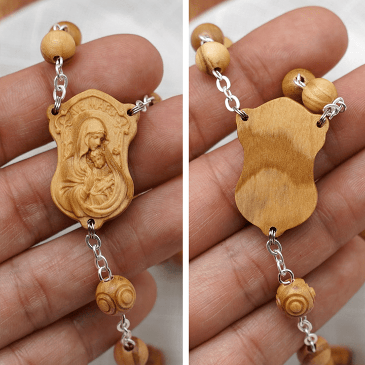 Christianartworkshop Rosenkranz mit Madonna und Kind und Kruzifix, rund, 8 mm, mehrfarbig, Olivenholz-Legierung - image 9