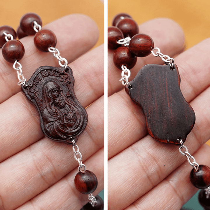 Christianartworkshop Rosenkranz mit Madonna und Kind und Kruzifix, rund, 8 mm, mehrfarbig, Olivenholz-Legierung - image 12