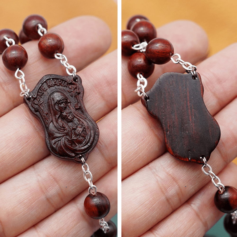 Christianartworkshop Rosenkranz mit Madonna und Kind und Kruzifix, rund, 8 mm, mehrfarbig, Olivenholz-Legierung - image 11