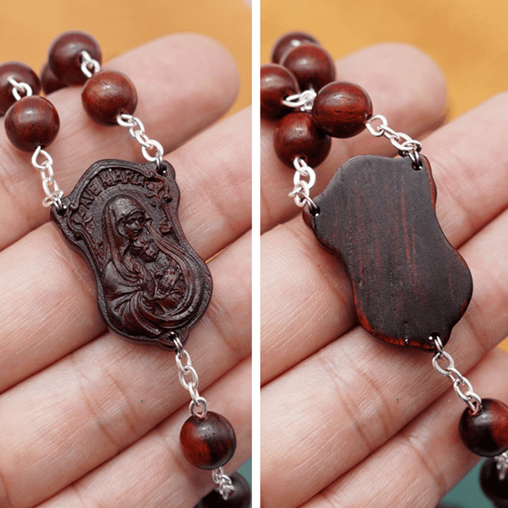 Christianartworkshop Rosenkranz mit Madonna und Kind und Kruzifix, rund, 8 mm, mehrfarbig, Olivenholz-Legierung - image 11