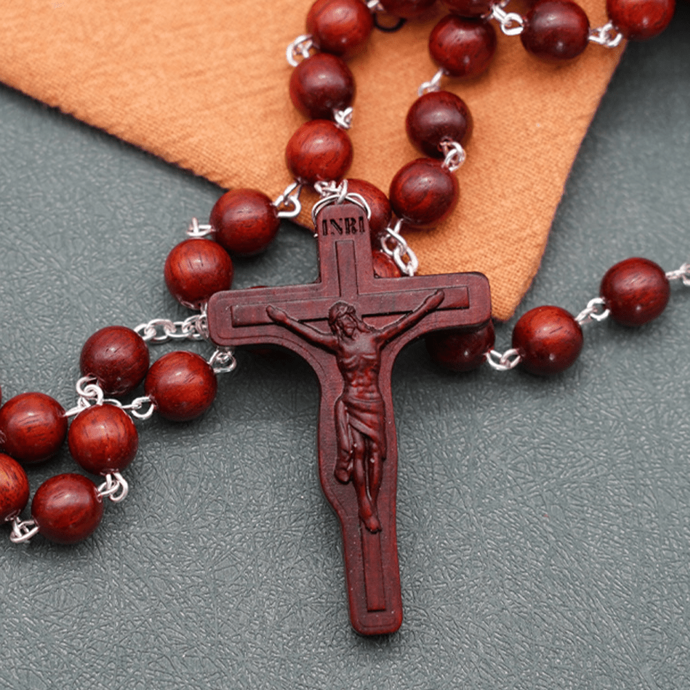 Christianartworkshop Rosenkranz mit Madonna und Kind und Kruzifix, rund, 8 mm, mehrfarbig, Olivenholz-Legierung - image 11