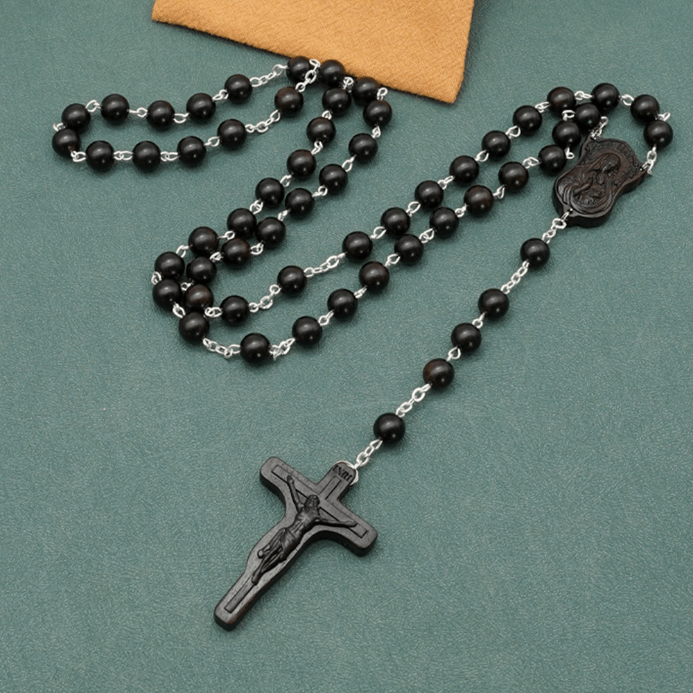 Christianartworkshop Rosenkranz mit Madonna und Kind und Kruzifix, rund, 8 mm, mehrfarbig, Olivenholz-Legierung - Ebenholz – 8 mm - image 3